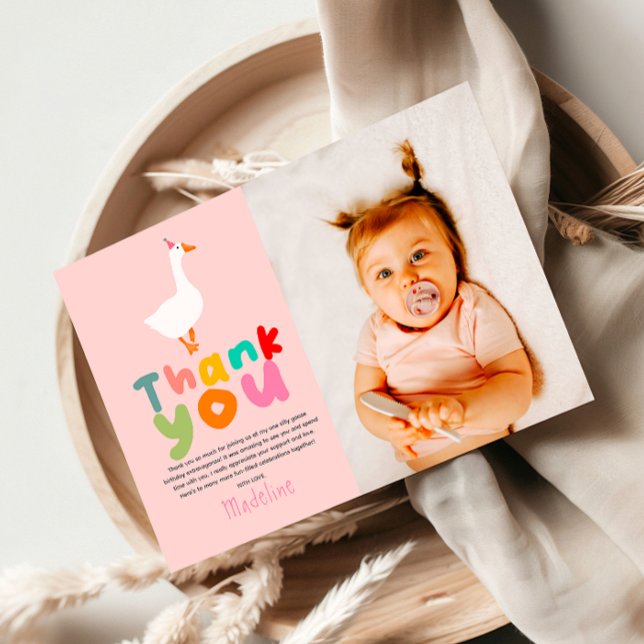 Carte De Remerciements Deux filles oie sotte 2e photo d'anniversaire (Créateur téléchargé)