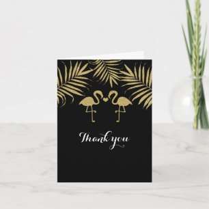 Carte De Remerciements Deux Flamants roses Love Black & Gold Mariage Card