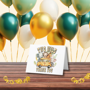 Carte De Remerciements Deux garçons sauvages anniversaire safari animaux 