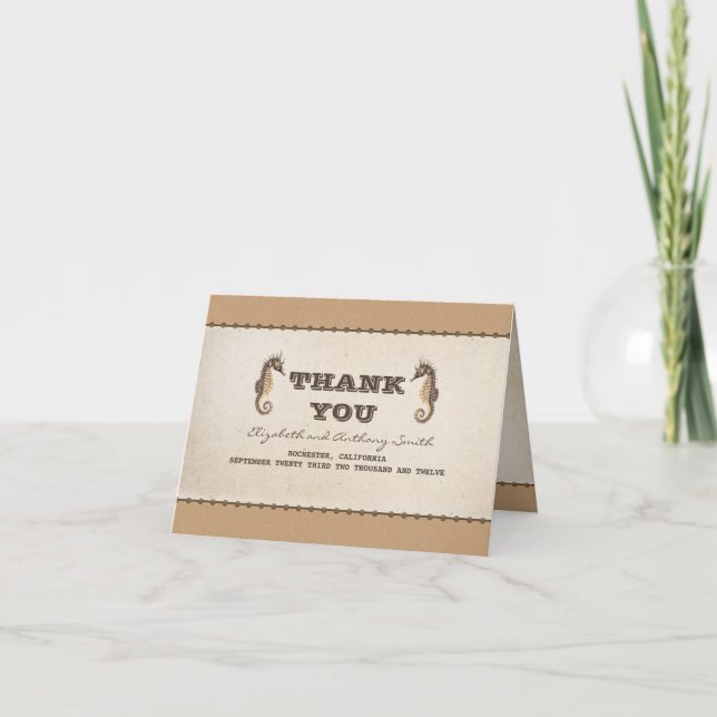 Carte De Remerciements deux hippocampes nautiques mariage remerciements (Devant)