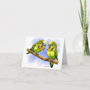 Carte De Remerciements Deux perruches sur un dessin animé de branche