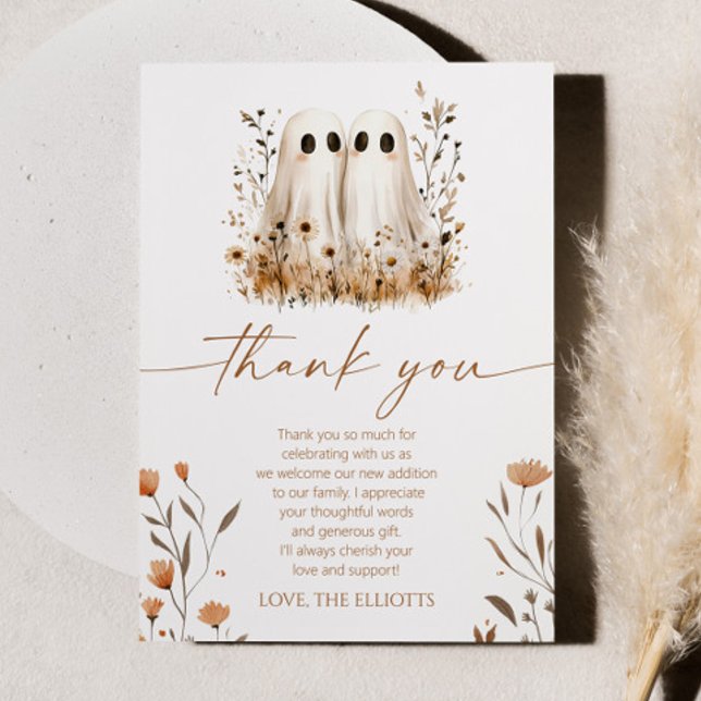 Carte De Remerciements Deux petits Boos Ghost Fleur sauvage Twins Baby sh (Créateur téléchargé)