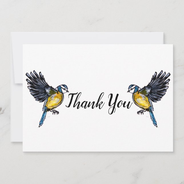 Carte De Remerciements Deux Petits Oiseaux Bleus (Devant)