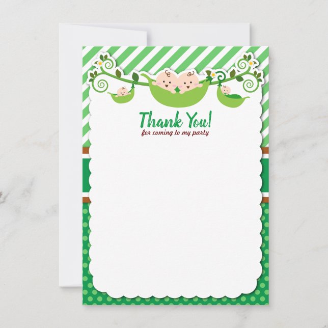 Carte De Remerciements Deux Pois Dans Un Baby shower Jumeaux Pod Annivers (Devant)