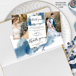 Carte De Remerciements Deux remerciements de photo de mariage à l'aquarel
