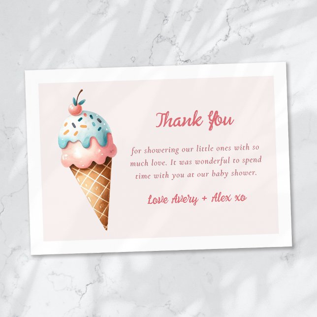 Carte De Remerciements Deux Scoops Ice Cream Twins Baby shower (Créateur téléchargé)