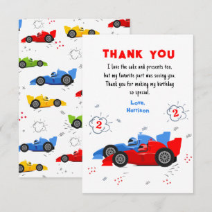 Carte De Remerciements Deux voitures de course de 2e anniversaire rapides