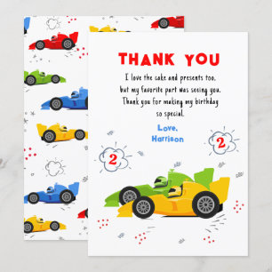 Carte De Remerciements Deux voitures de course rapides pour le 2e anniver