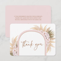 Carte de remerciements d'herbe Boho Pink Pampas