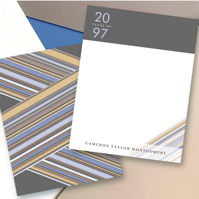 Carte De Remerciements Diagonale Bleu Ruban Pin Stripes Preppy Graduation (Diagonal Blue Ribbon Pin Stripes Preppy Modern Graduation Thank You Stationery Note Card @ Zazzle)