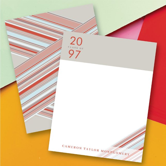 Carte De Remerciements Diagonale Rouge Ruban Pin Stripes Preppy Graduatio (Diagonal Red Ribbon Pin Stripes Preppy Modern Graduation Thank You Stationery Note Card @ Zazzle)