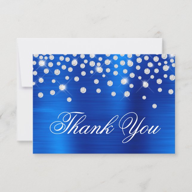 Carte De Remerciements Diamant Confetti Royal Blue Satin Ombre Foil (Devant)