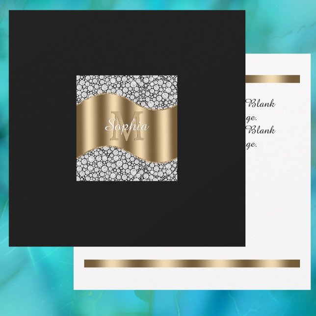 Carte De Remerciements Diamants Glam, Monogramme en Or, Nom, Message  (Créateur téléchargé)