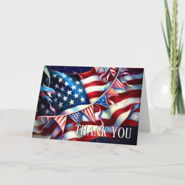 Carte De Remerciements Dieu Béni Amérique Patriotique USA Drapeau Bunting (Devant)