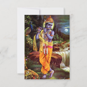 Carte De Remerciements Dieu hindou Krishna avec flûte