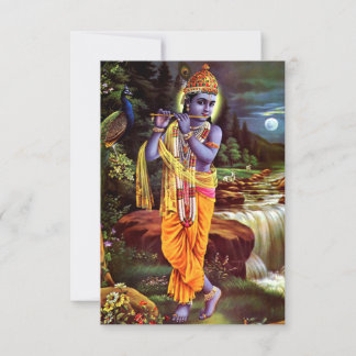 Carte De Remerciements Dieu hindou Krishna avec flûte