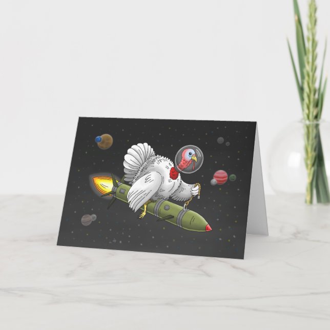 Carte De Remerciements Dindon de fusée de Thanksgiving (Devant)