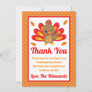 Carte De Remerciements Dîner de fête de Thanksgiving de dinde amusant