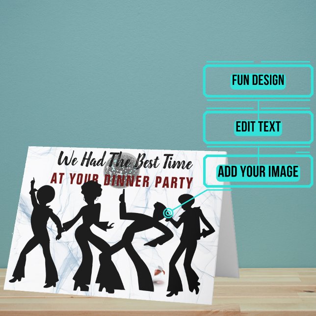 Carte De Remerciements Diner Fête Disco Design Vin Spacieux (Thank someone for a great dinner party with this fun card.)
