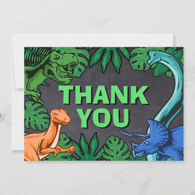 Carte De Remerciements Dino Trex Jurassic Garçon Anniversaire de dinosaur (Devant)