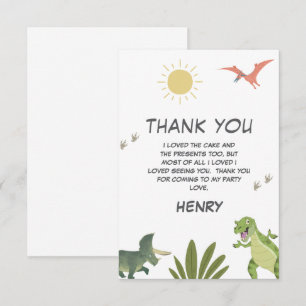 Carte De Remerciements Dinosaur fête d'anniversaire