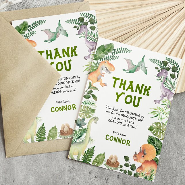 Carte De Remerciements Dinosaure de Jurassique Tropical Soirée d'Annivers (Créateur téléchargé)