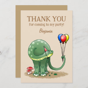 Carte De Remerciements Dinosaure tenant Ballons Anniversaire