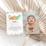Carte De Remerciements Dinosaures mignons, T-Rex, Jurassique, Premier Ann<br><div class="desc">Ajoutez une touche personnelle à votre fête d'anniversaire avec ces objets de fête élégants et mémorables ! Le design présente des dinosaures (brontosaurus,  stegosaurus,  triceratops,  tyrannosaurus rex) et de la verdure sur l'arrière - plan blanc.</div>