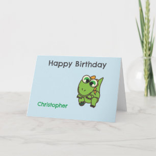 Carte De Remerciements Dinosaures verts mignons personnalisés bleu annive