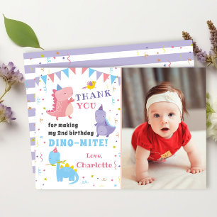 Carte De Remerciements Dinosaures violettes roses Filles Dino