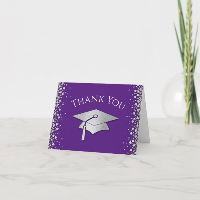 Carte De Remerciements Diplômation Violet et Argent (Devant)