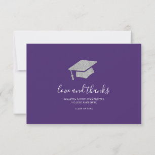 Carte De Remerciements Diplômé 2026 Photo Paillettes Argent Grad Violet