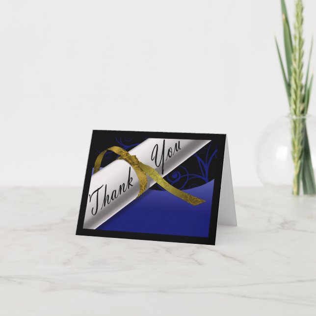 Carte De Remerciements Diplôme bleu et or (Devant)