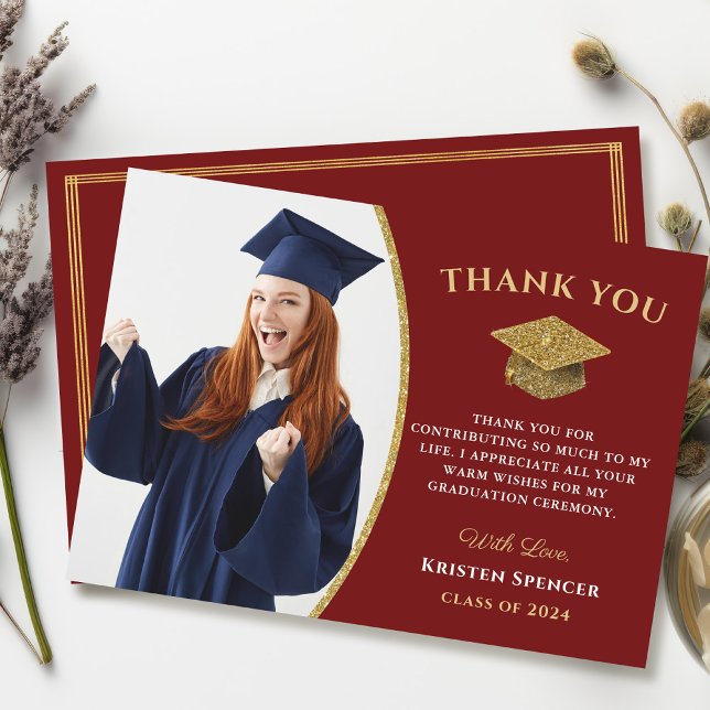 Carte De Remerciements Diplômé de l'or rouge stylish (Créateur téléchargé)