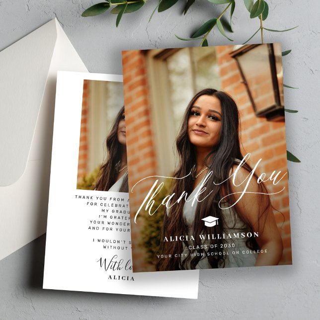 Carte De Remerciements Diplômé en écriture moderne 2 diplômé en photo (Créateur téléchargé)