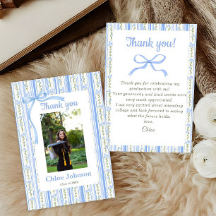 Carte De Remerciements Diplôme Floral Ruban Bleu