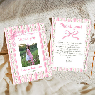 Carte De Remerciements Diplôme Floral Ruban Rose
