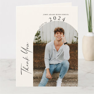 Carte De Remerciements Diplôme Minimaliste Moderne Deux Photos Beige