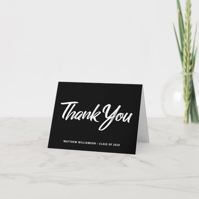 Carte De Remerciements Diplômé Noir et Blanc Casquette Icon Script Bold R (Devant)