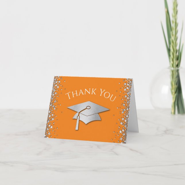 Carte De Remerciements Diplômé Orange et Argent (Devant)