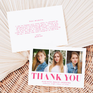 Carte De Remerciements Diplôme photo de 3 Pink Hot Simple Bold