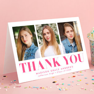 Carte De Remerciements Diplôme photo de 3 Pink Hot Simple Bold
