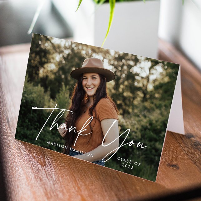 Carte De Remerciements Diplôme photo de script blanc moderne (Créateur téléchargé)