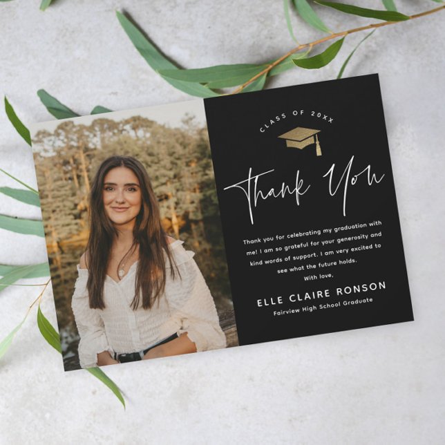 Carte De Remerciements Diplôme photo en noir et blanc de script simple (Créateur téléchargé)