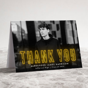 Carte De Remerciements Diplôme photo moderne en néon jaune