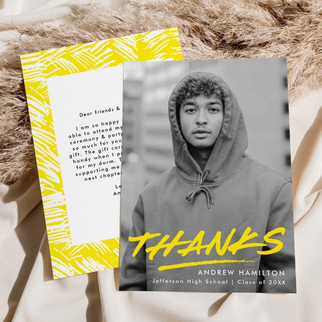 Carte De Remerciements Diplôme photo moderne en pointillés jaunes (Créateur téléchargé)