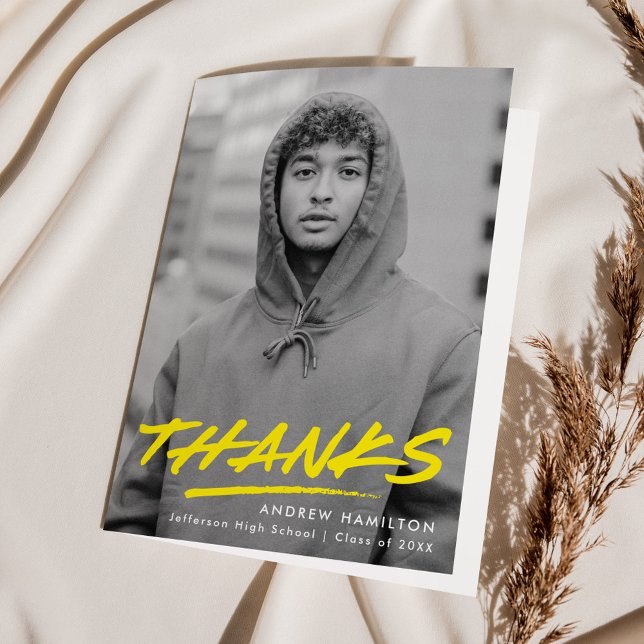 Carte De Remerciements Diplôme photo moderne en pointillés jaunes (Créateur téléchargé)