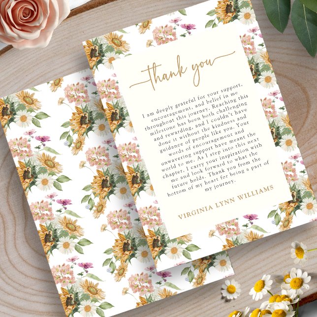 Carte De Remerciements Diplômé Tournesol (Watercolor Sunflower Graduation Thank You Card by Painted Paperie
)
