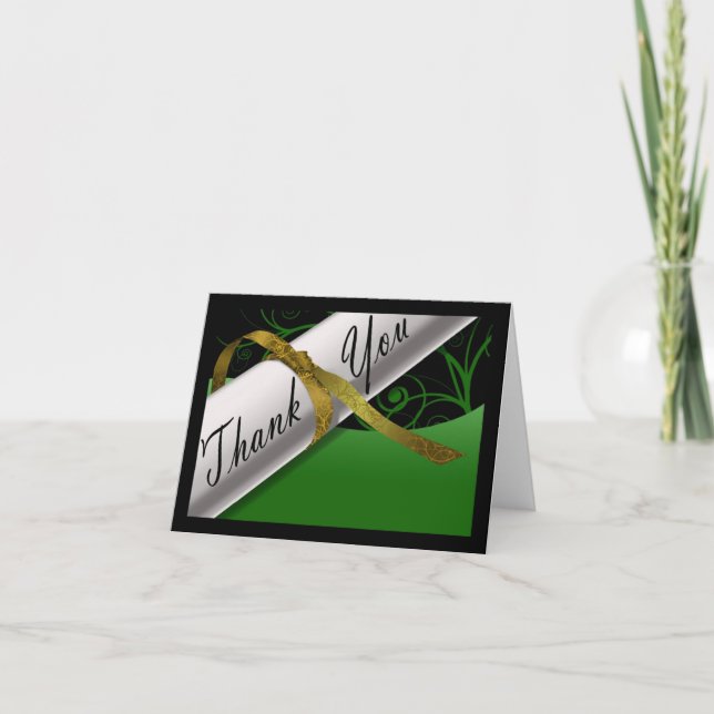Carte De Remerciements Diplôme vert et or (Devant)