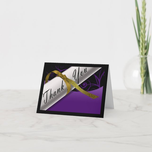 Carte De Remerciements Diplôme violet or (Devant)